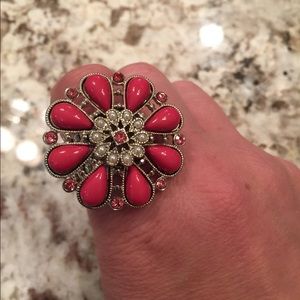 Chico's Jewelry - Pink and Crystal Flower Ring Stretchy Chico's Jewelry - Pink and Crystal Flower Ring Stretchy